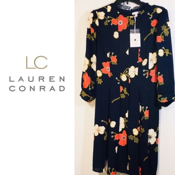 NWOT LC Lauren Conrad 4 Navy Dress Floral Print - Picture 4 of 8